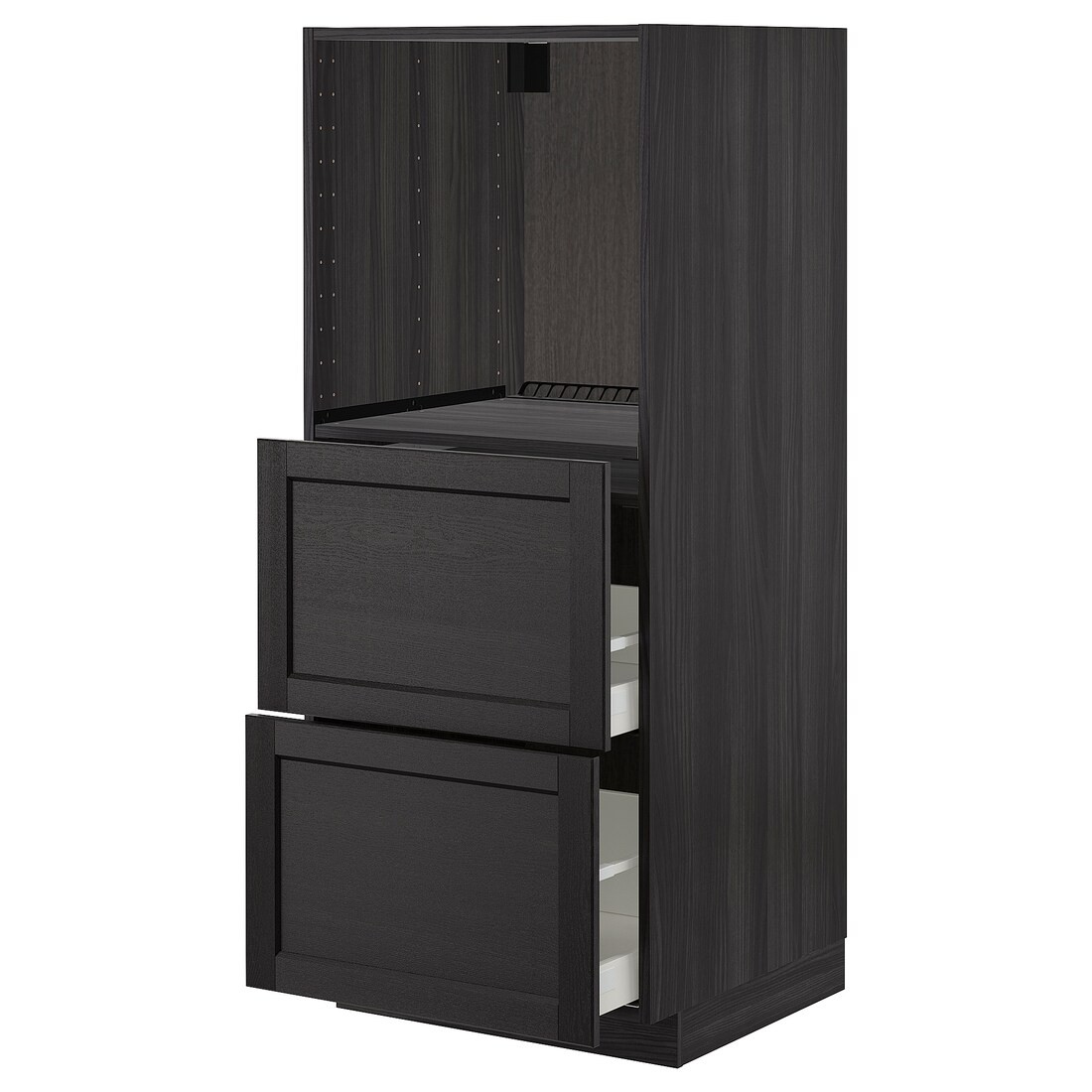 IKEA METOD МЕТОД / MAXIMERA МАКСИМЕРА Высокий шкаф с 2 ящиками для духовки, черный / Lerhyttan черная морилка, 60x60x140 см 79270602 792.706.02