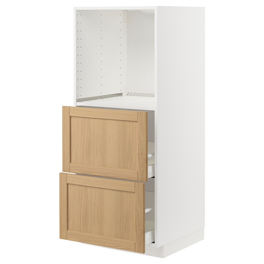 IKEA METOD / MAXIMERA Высокий шкаф с 2 ящиками для духовки, белый / дуб Forsbacka, 60x60x140 см 79509533 795.095.33