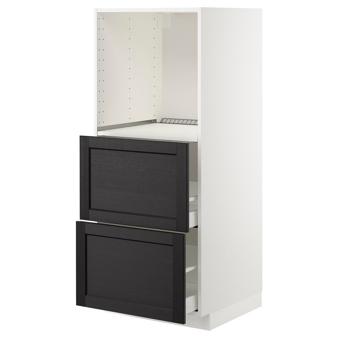 IKEA METOD МЕТОД / MAXIMERA МАКСИМЕРА Высокий шкаф с 2 ящиками для духовки, белый / Lerhyttan черная морилка, 60x60x140 см 79257832 | 792.578.32