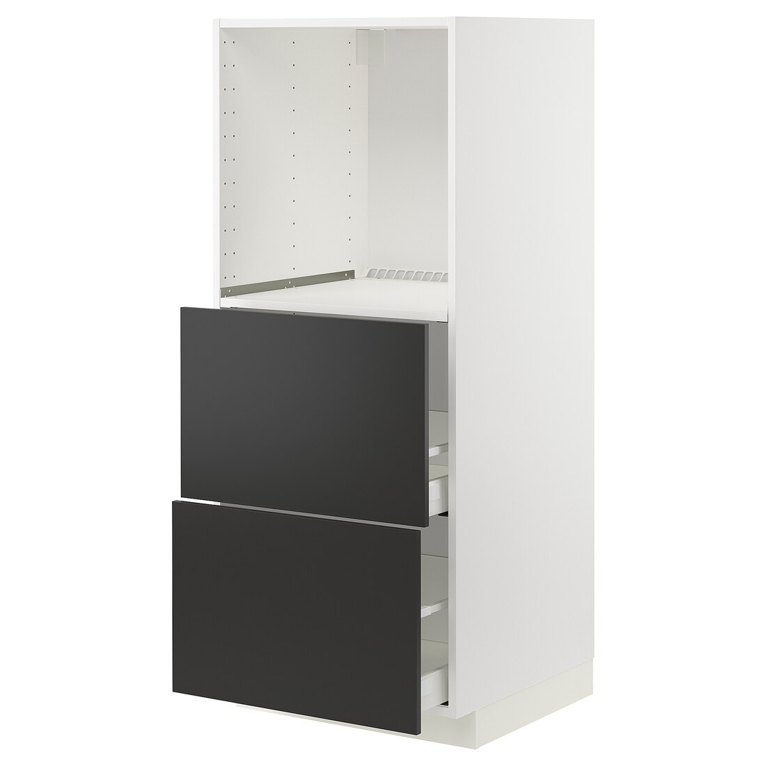 IKEA METOD МЕТОД / MAXIMERA МАКСИМЕРА Высокий шкаф с 2 ящиками для духовки, белый / Nickebo матовый антрацит, 60x60x140 см 39498503 394.985.03