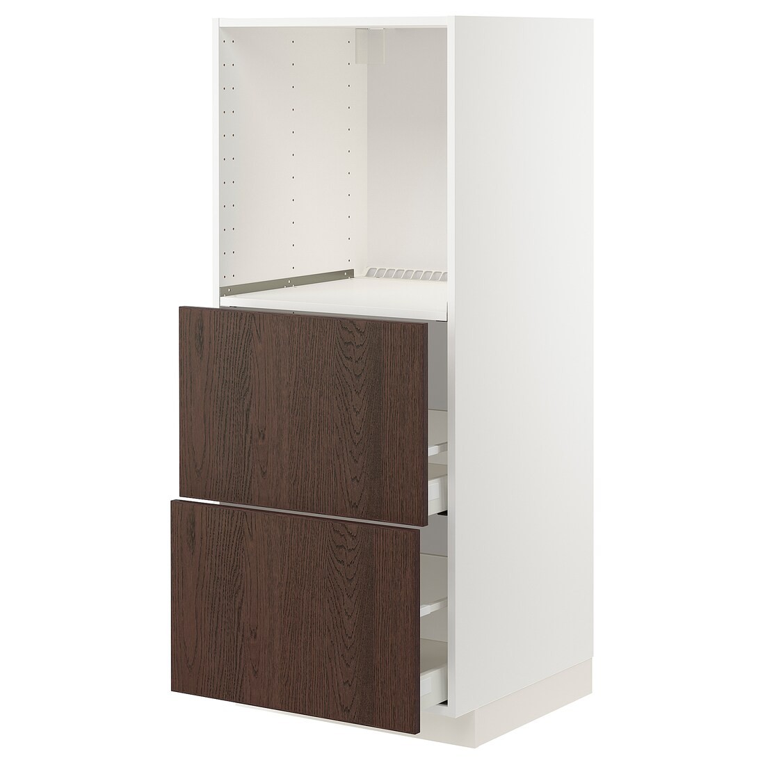 IKEA METOD МЕТОД / MAXIMERA МАКСИМЕРА Высокий шкаф с 2 ящиками для духовки, белый / Sinarp коричневый, 60x60x140 см 89405115 894.051.15