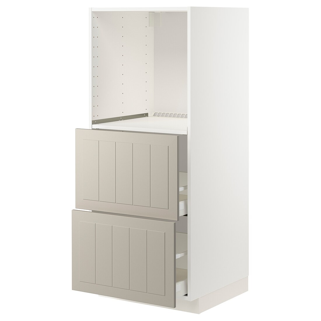 IKEA METOD МЕТОД / MAXIMERA МАКСИМЕРА Высокий шкаф с 2 ящиками для духовки, белый / Stensund бежевый, 60x60x140 см 89407925 894.079.25