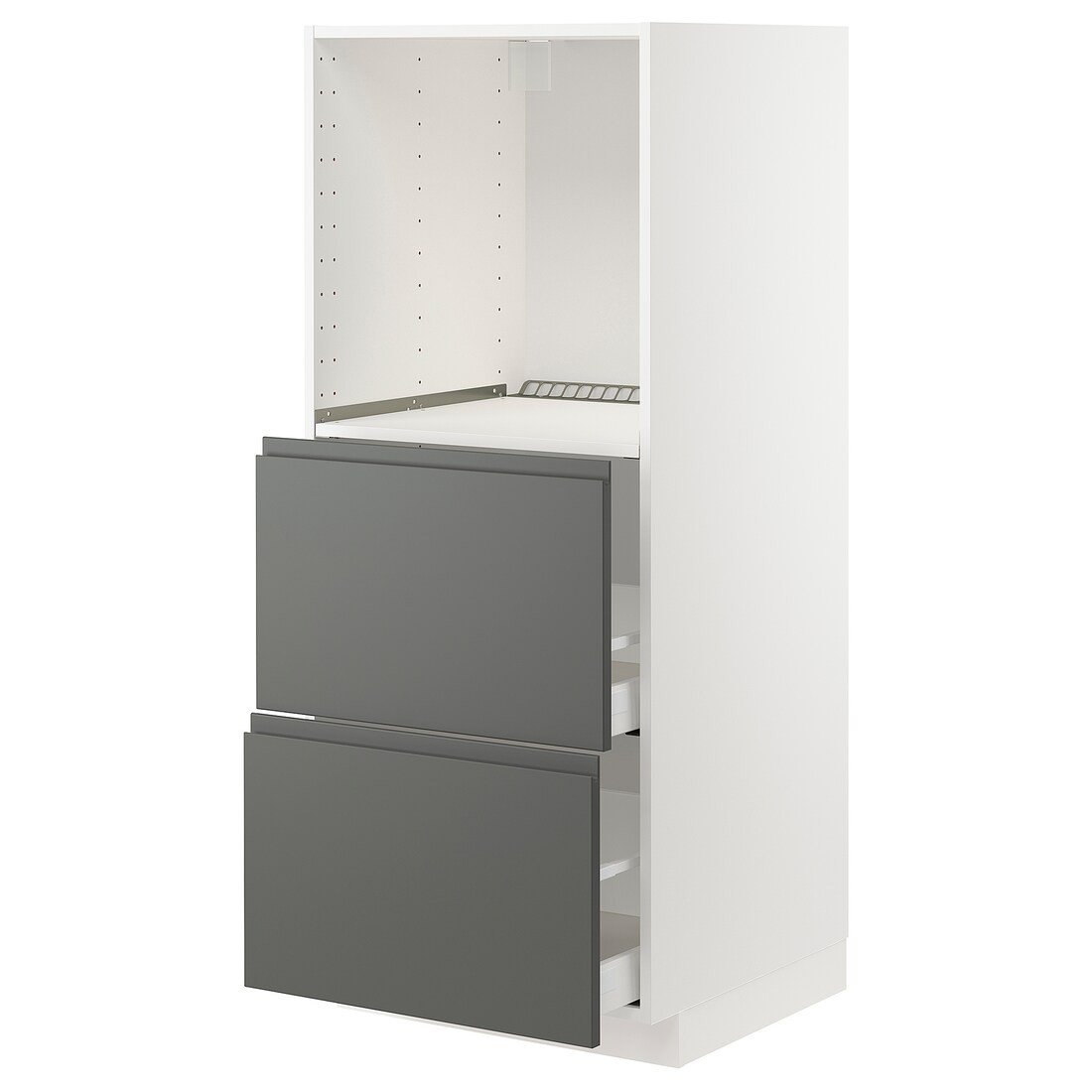 IKEA METOD МЕТОД / MAXIMERA МАКСИМЕРА Высокий шкаф с 2 ящиками для духовки, белый / Voxtorp темно-серый, 60x60x140 см 79310518 793.105.18