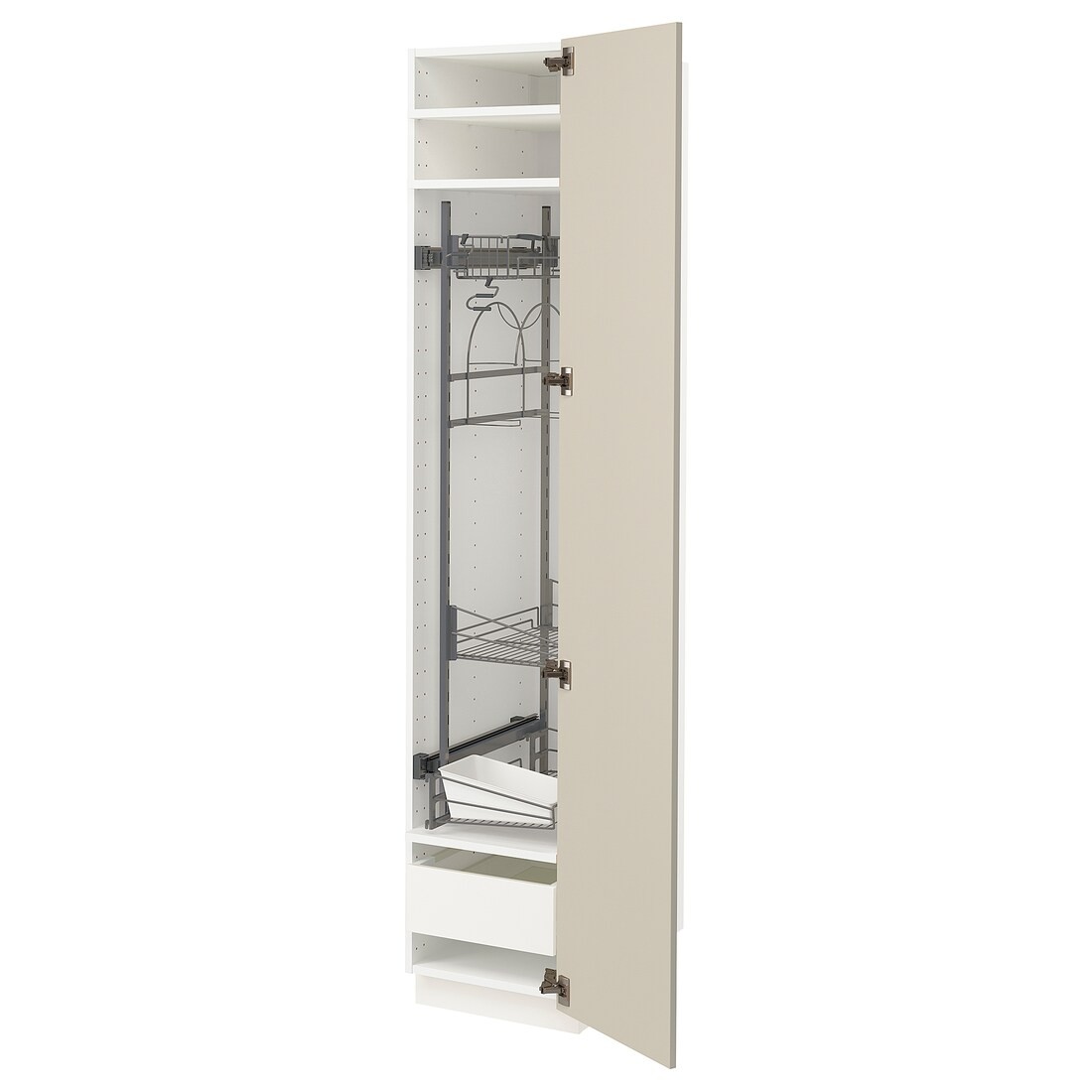 IKEA METOD МЕТОД / MAXIMERA МАКСИМЕРА Высокий шкаф с отделением для аксессуаров для уборки, белый / Havstorp бежевый, 40x60x200 см 49426761 | 494.267.61