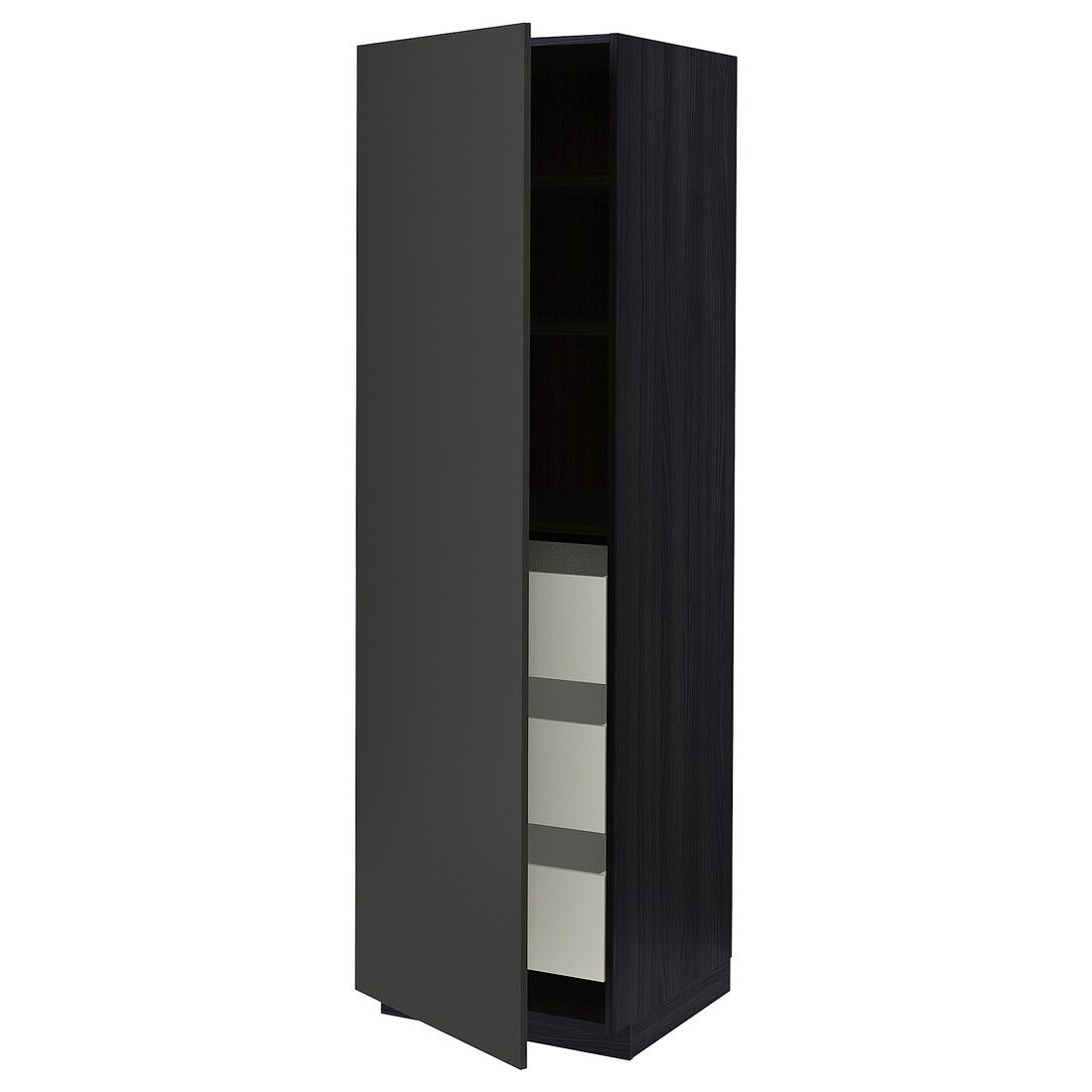 IKEA METOD МЕТОД / MAXIMERA МАКСИМЕРА Шкаф высокий с ящиками, черный / Nickebo матовый антрацит, 60x60x200 см 59497499 | 594.974.99