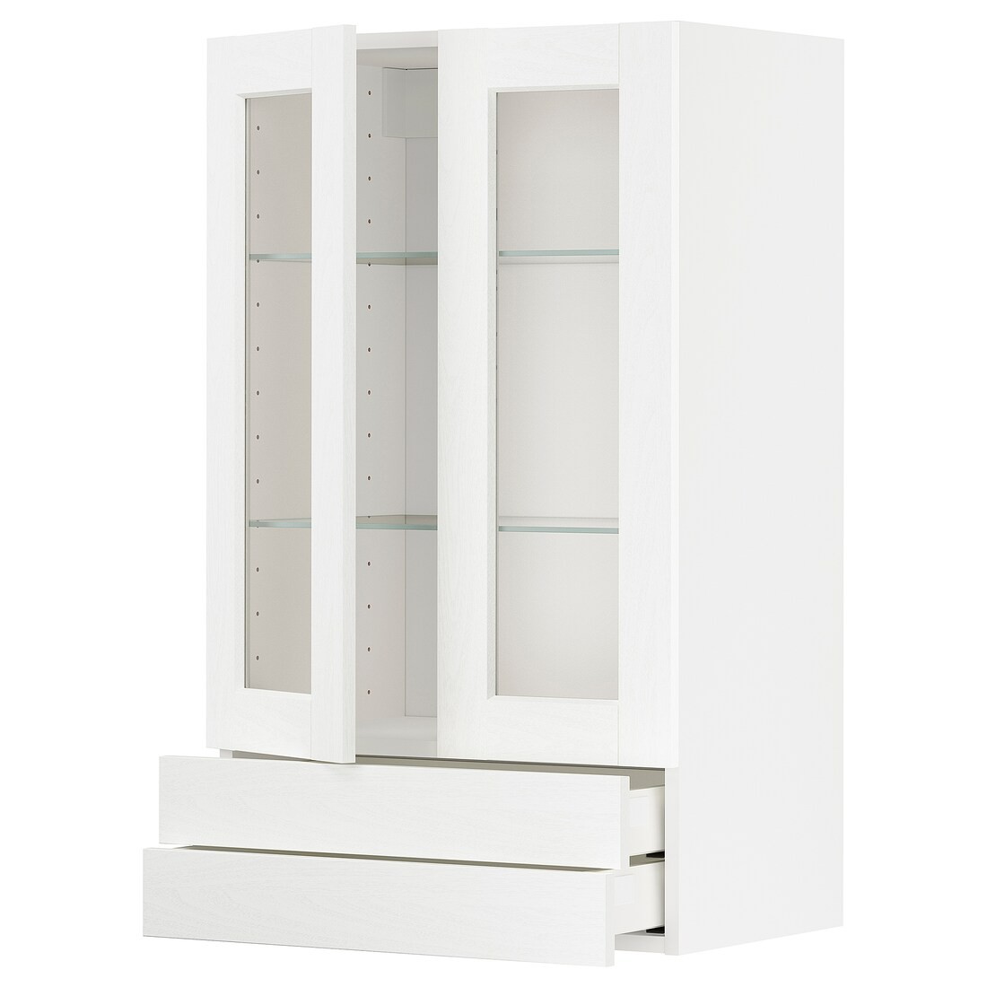 IKEA METOD МЕТОД / MAXIMERA МАКСИМЕРА Навесной шкаф / 2 стеклянные дверцы / 2 ящика, белый Enköping / белый имитация дерева, 60x100 см 59473506 | 594.735.06