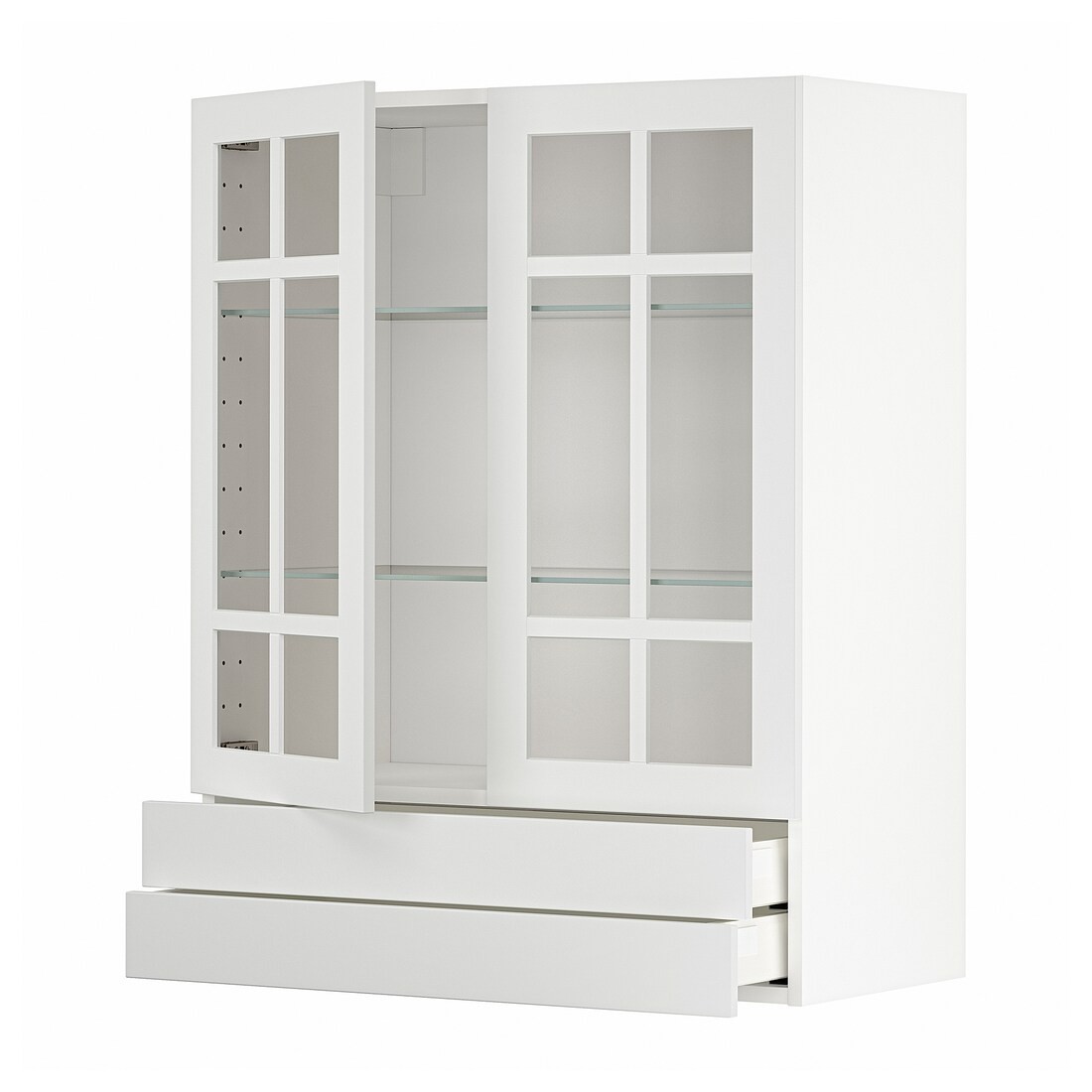 IKEA METOD МЕТОД / MAXIMERA МАКСИМЕРА Навесной шкаф / 2 стеклянные дверцы / 2 ящика, белый / Stensund белый, 80x100 см 79467632 | 794.676.32