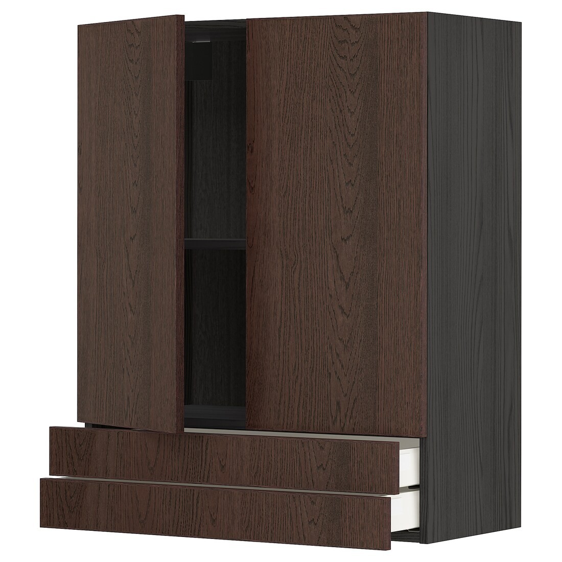 IKEA METOD МЕТОД / MAXIMERA МАКСИМЕРА Навесной шкаф / 2 дверцы / 2 ящика, черный / Sinarp коричневый, 80x100 см 79460782 | 794.607.82