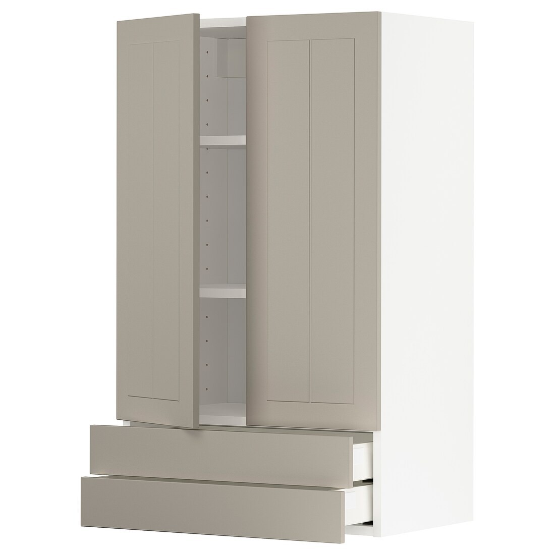 IKEA METOD МЕТОД / MAXIMERA МАКСИМЕРА Навесной шкаф / 2 дверцы / 2 ящика, белый / Stensund бежевый, 60x100 см 29464570 | 294.645.70