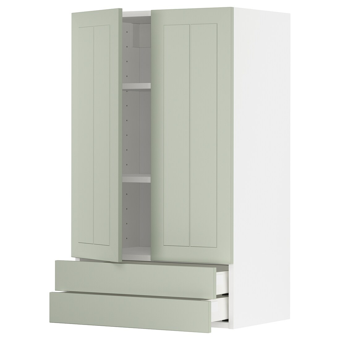 IKEA METOD МЕТОД / MAXIMERA МАКСИМЕРА Навесной шкаф / 2 дверцы / 2 ящика, белый / Stensund светло-зеленый, 60x100 см 49487293 | 494.872.93
