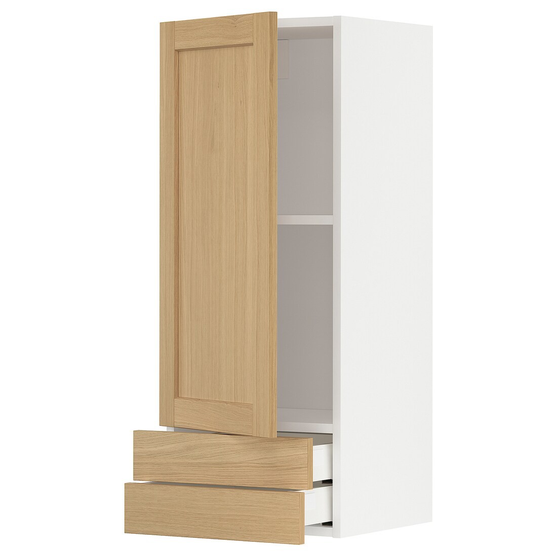 IKEA METOD / MAXIMERA Настенный шкаф, дверь / 2 ящика, белый / дуб Forsbacka, 40x100 см 09509391 | 095.093.91