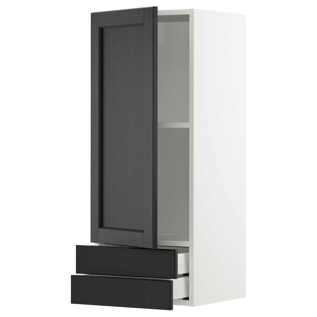 IKEA METOD МЕТОД / MAXIMERA МАКСИМЕРА Настенный шкаф, дверь / 2 ящика, белый / Lerhyttan черная морилка 59464998 | 594.649.98