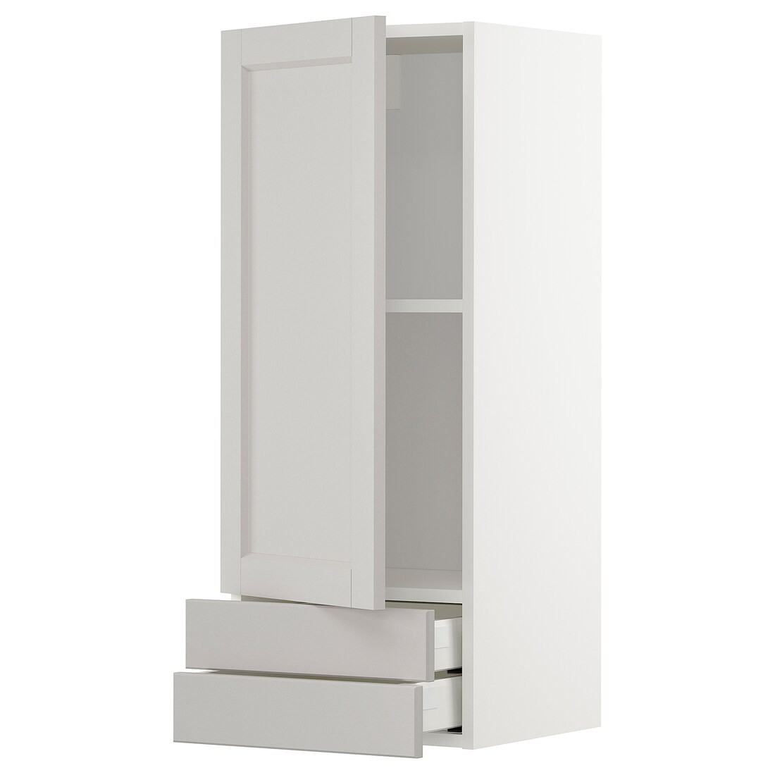 IKEA METOD МЕТОД / MAXIMERA МАКСИМЕРА Настенный шкаф, дверь / 2 ящика, белый / Lerhyttan светло-серый, 40x100 см 69469721 | 694.697.21
