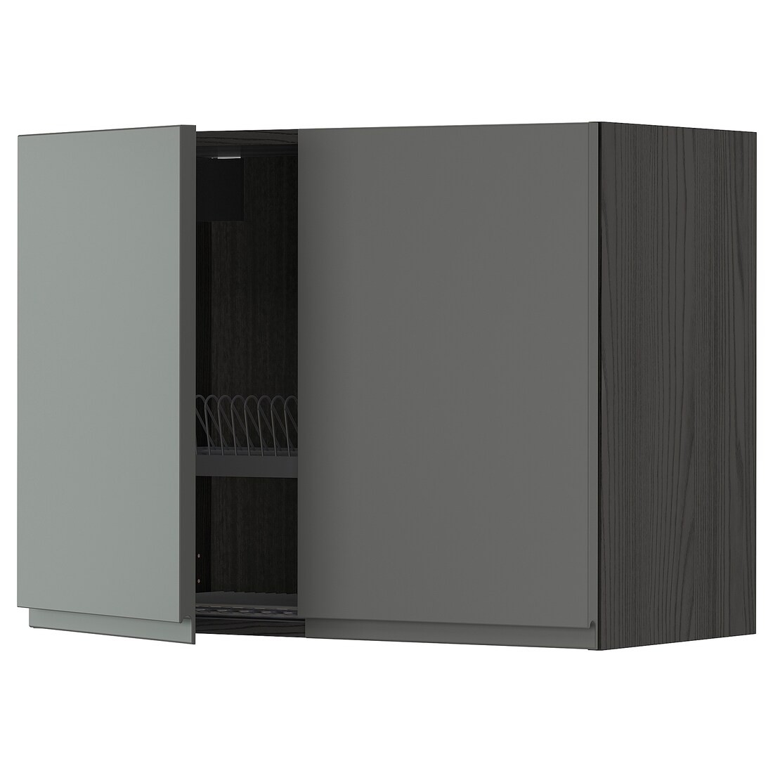 IKEA METOD МЕТОД Навесной шкаф с посудной сушилкой / 2 дверцы, черный / Voxtorp темно-серый, 80x60 см 29455009 | 294.550.09