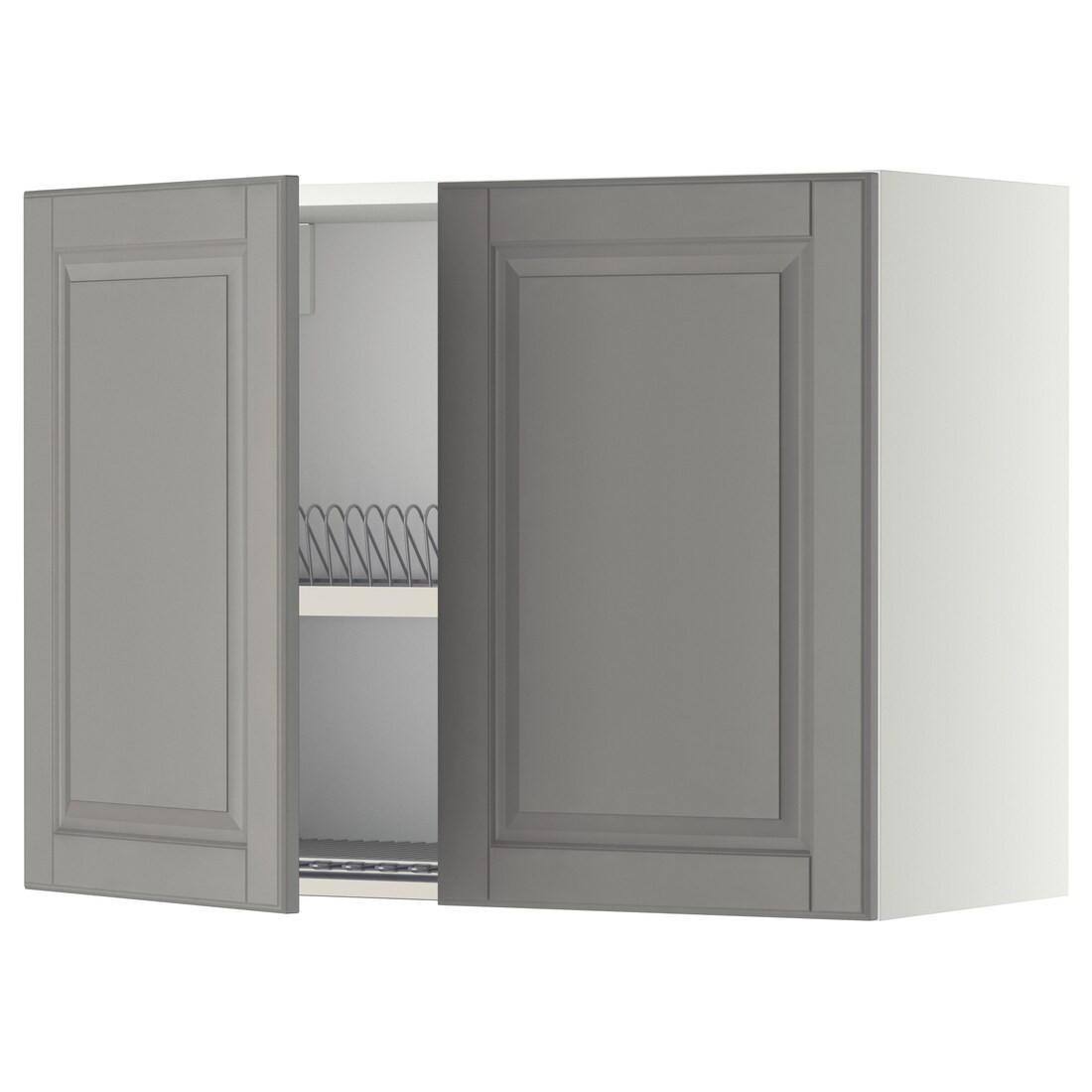 IKEA METOD МЕТОД Навесной шкаф с посудной сушилкой / 2 дверцы, белый / Bodbyn серый, 80x60 см 19456938 | 194.569.38