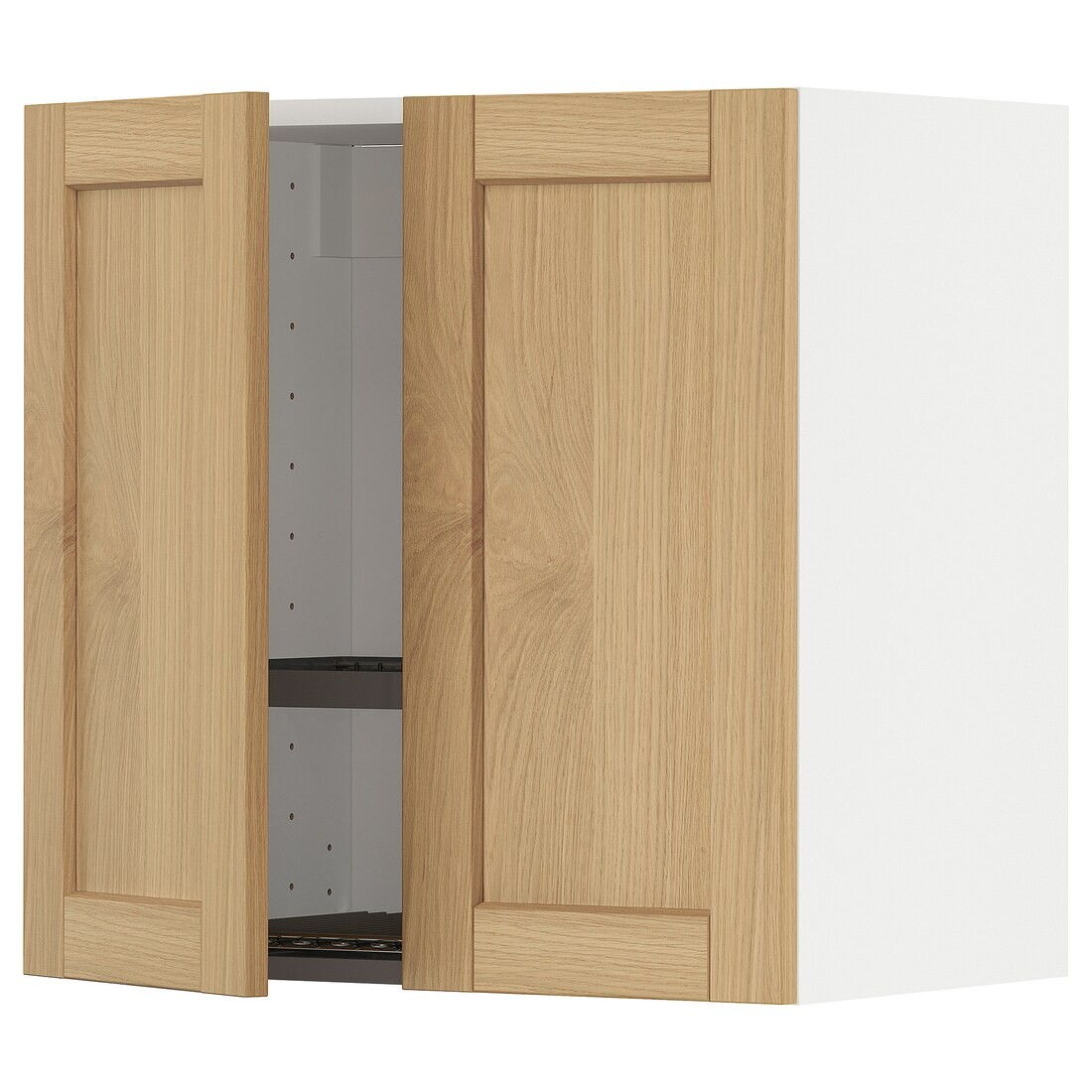 IKEA METOD Навесной шкаф с посудной сушилкой / 2 дверцы, белый / дуб Forsbacka, 60x60 см 79509378 | 795.093.78