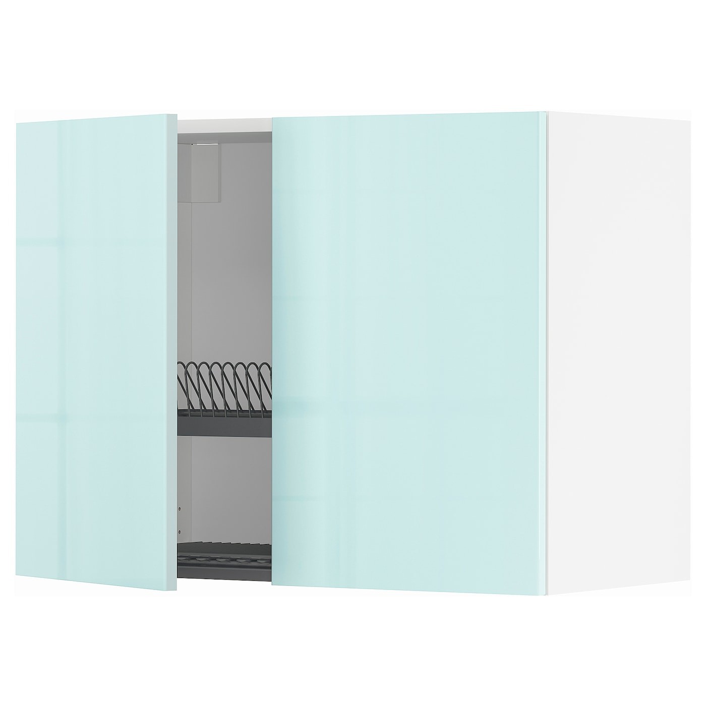 IKEA METOD МЕТОД Навесной шкаф с посудной сушилкой / 2 дверцы, белый Järsta / глянцнвый светло-бирюзовый, 80x60 см 39462189 | 394.621.89