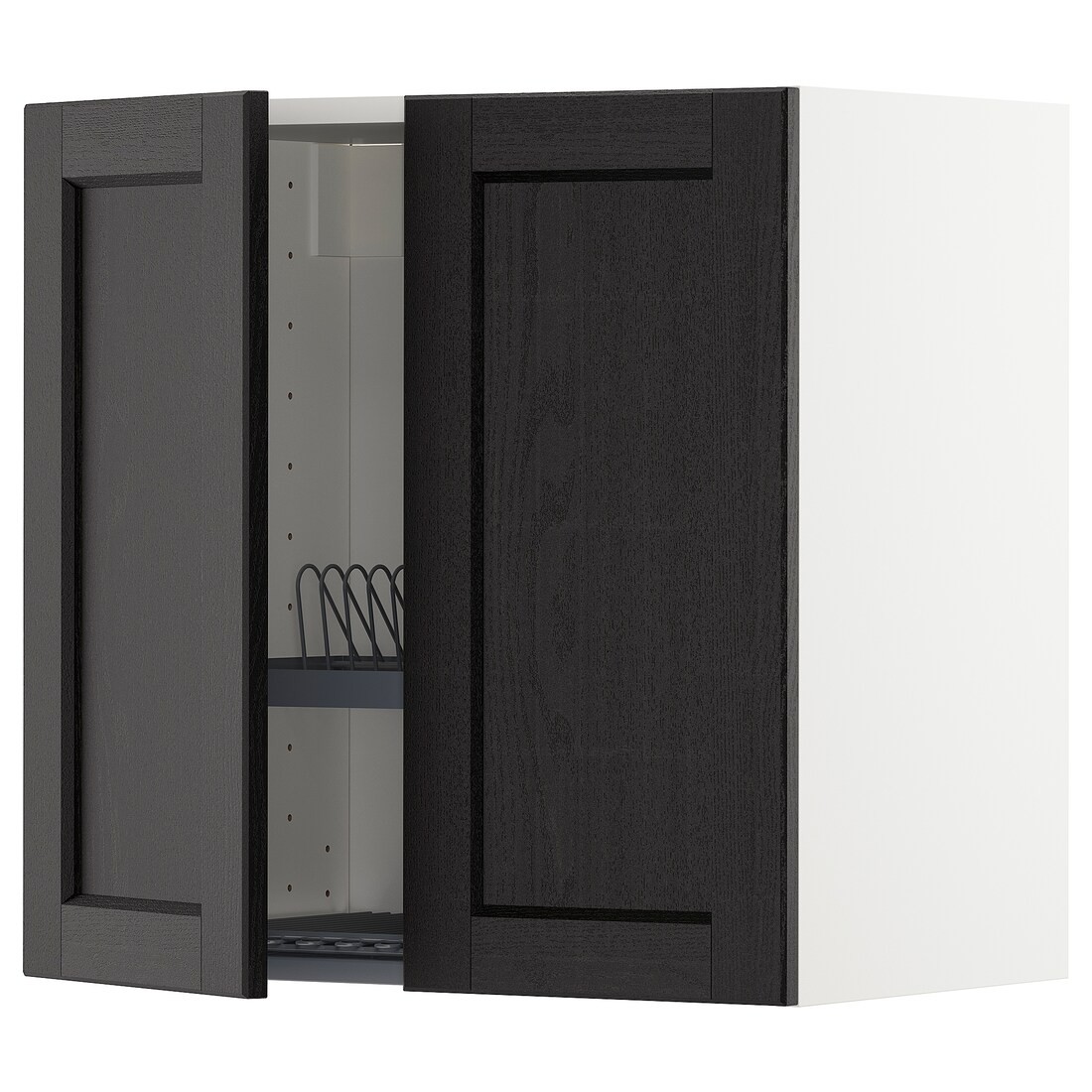 IKEA METOD МЕТОД Навесной шкаф с посудной сушилкой / 2 дверцы, белый / Lerhyttan черная морилка, 60x60 см 49454264 | 494.542.64