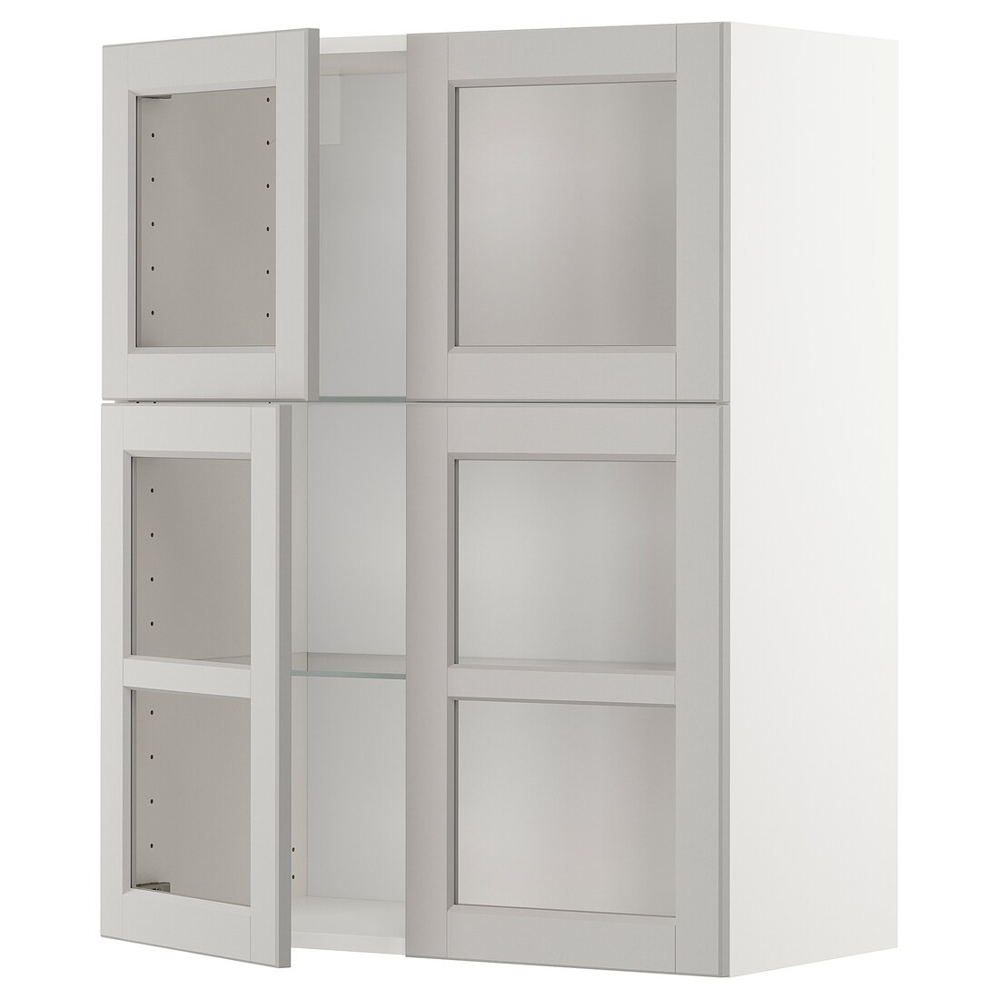 IKEA METOD МЕТОД Навесной шкаф / полки / 4 стеклянных двери, белый / Lerhyttan светло-серый, 80x100 см 69456281 | 694.562.81