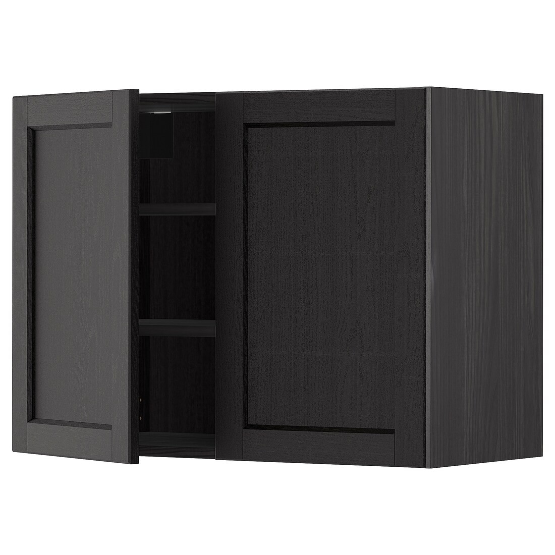 IKEA METOD МЕТОД Навесной шкаф с полками / 2 дверцы, черный / Lerhyttan черная морилка, 80x60 см 69466440 694.664.40
