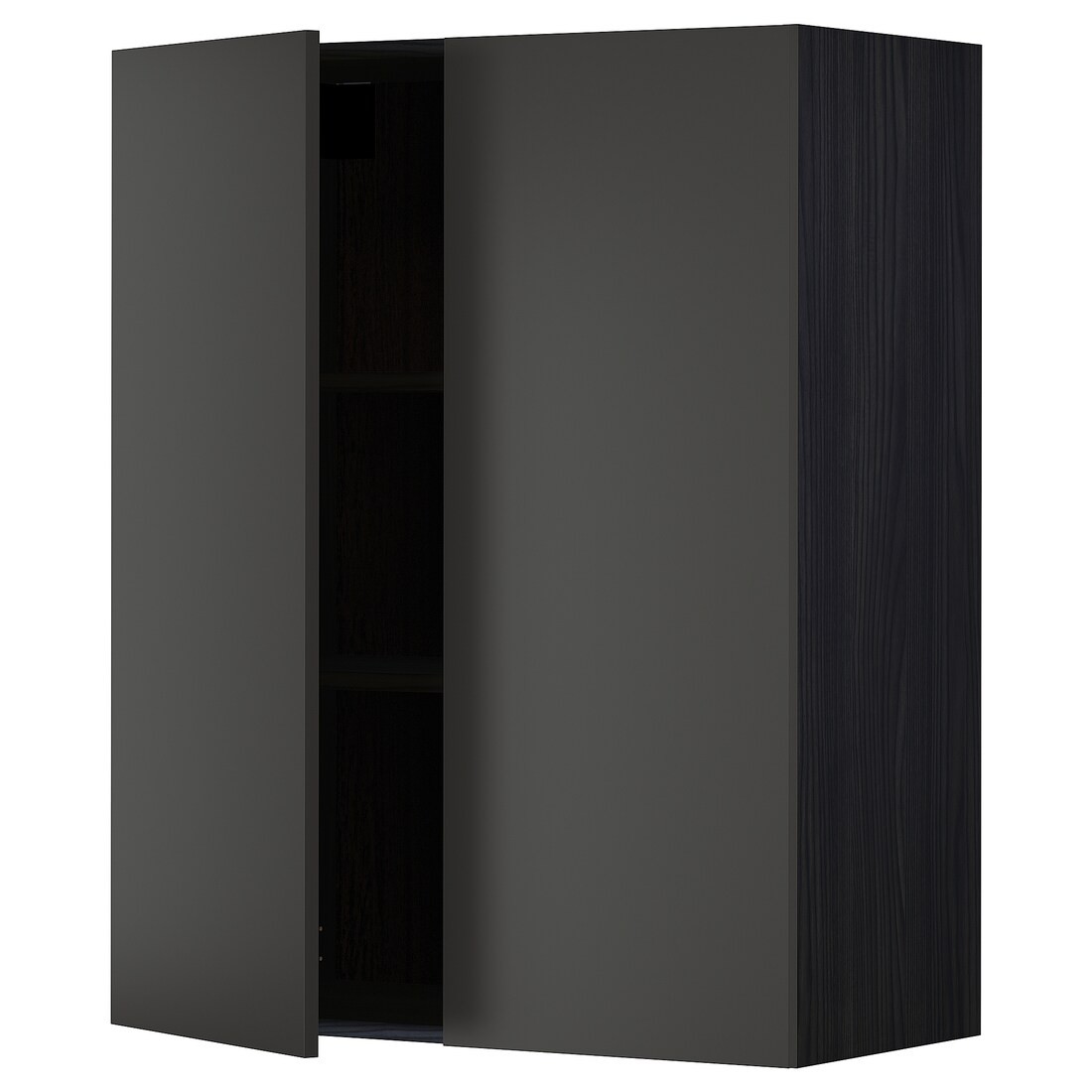 IKEA METOD МЕТОД Навесной шкаф с полками / 2 дверцы, черный / Nickebo матовый антрацит, 80x100 см 49499074 494.990.74