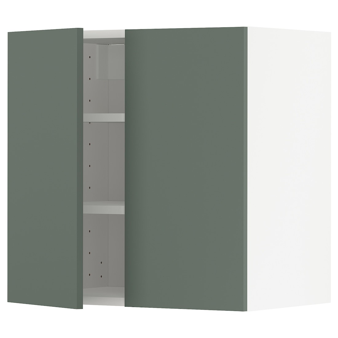 IKEA METOD МЕТОД Навесной шкаф с полками / 2 дверцы, белый / Bodarp серо-зеленый, 60x60 см 39465673 394.656.73