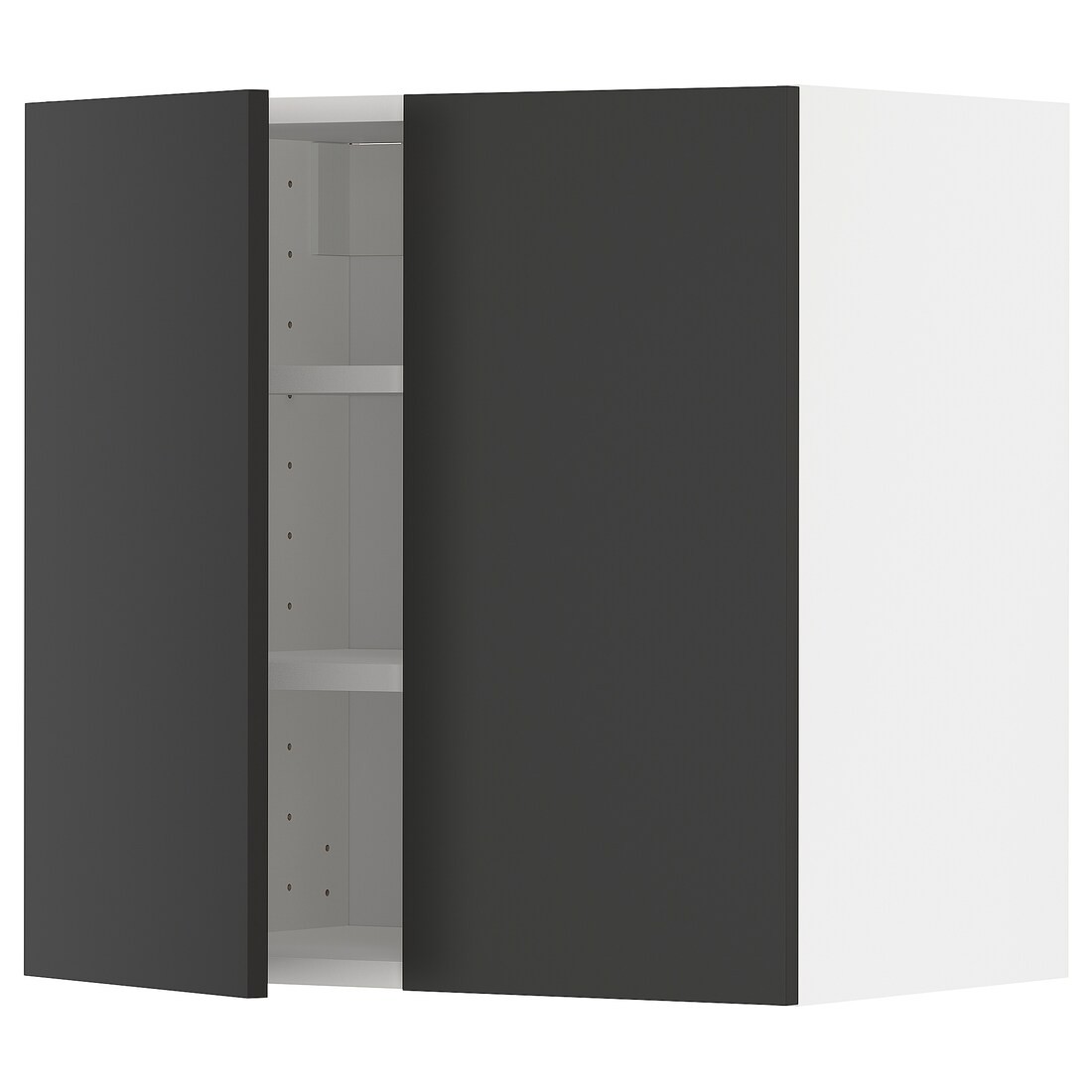 IKEA METOD МЕТОД Навесной шкаф с полками / 2 дверцы, белый / Nickebo матовый антрацит, 60x60 см 59498149 | 594.981.49