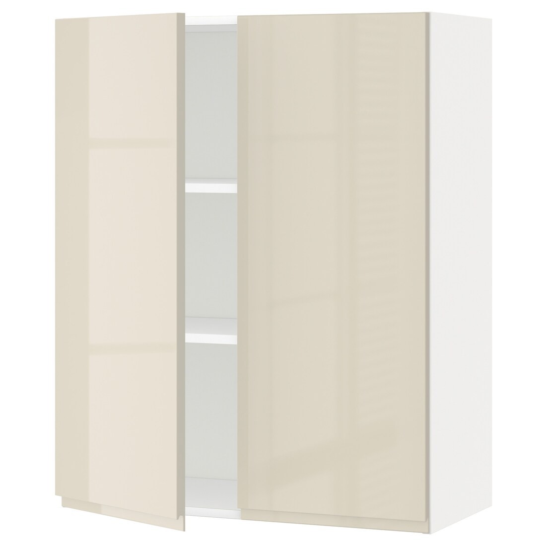 IKEA METOD МЕТОД Навесной шкаф с полками / 2 дверцы, белый / Voxtorp глянцевый светло-бежевый, 80x100 см 69457898 694.578.98