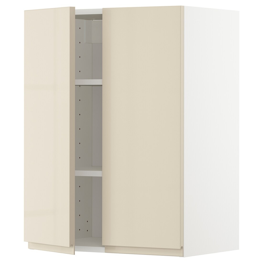IKEA METOD МЕТОД Навесной шкаф с полками / 2 дверцы, белый / Voxtorp глянцевый светло-бежевый, 60x80 см 09465165 094.651.65