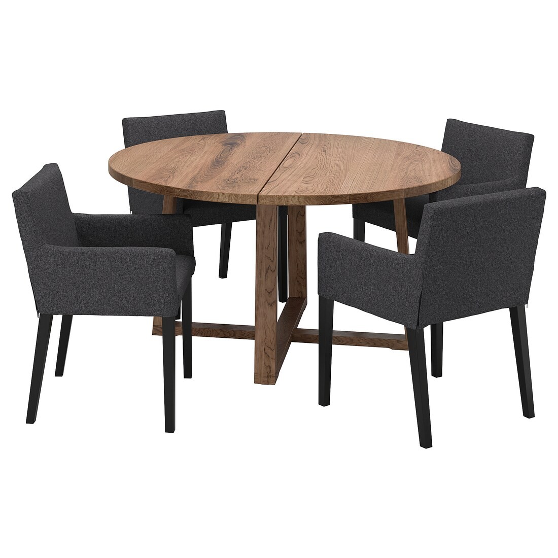 IKEA MÖRBYLÅNGA / MÅRENÄS Стол и 4 стулья с подлокотниками, okl дуб коричневый морилка/черный Gunnared темно-серый, 145 см 89520101 895.201.01