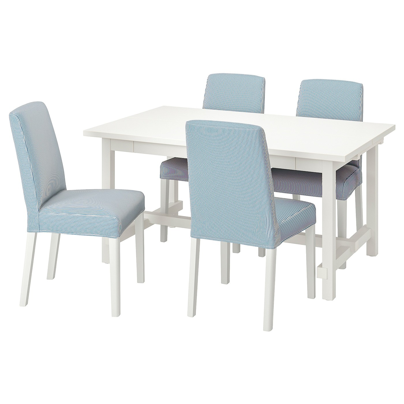 IKEA NORDVIKEN / BERGMUND НОРДВИКЕН / БЕРГМУНД Стол и 4 стула, белый / Rommele темно-синий / белый, 152/223 cм 79407313 | 794.073.13