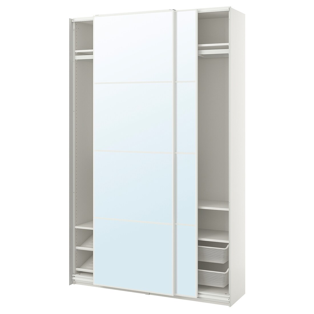 IKEA PAX / AULI Гардероб с раздвижными дверями, белый / зеркало, 150x44x236 см 99561327 | 995.613.27