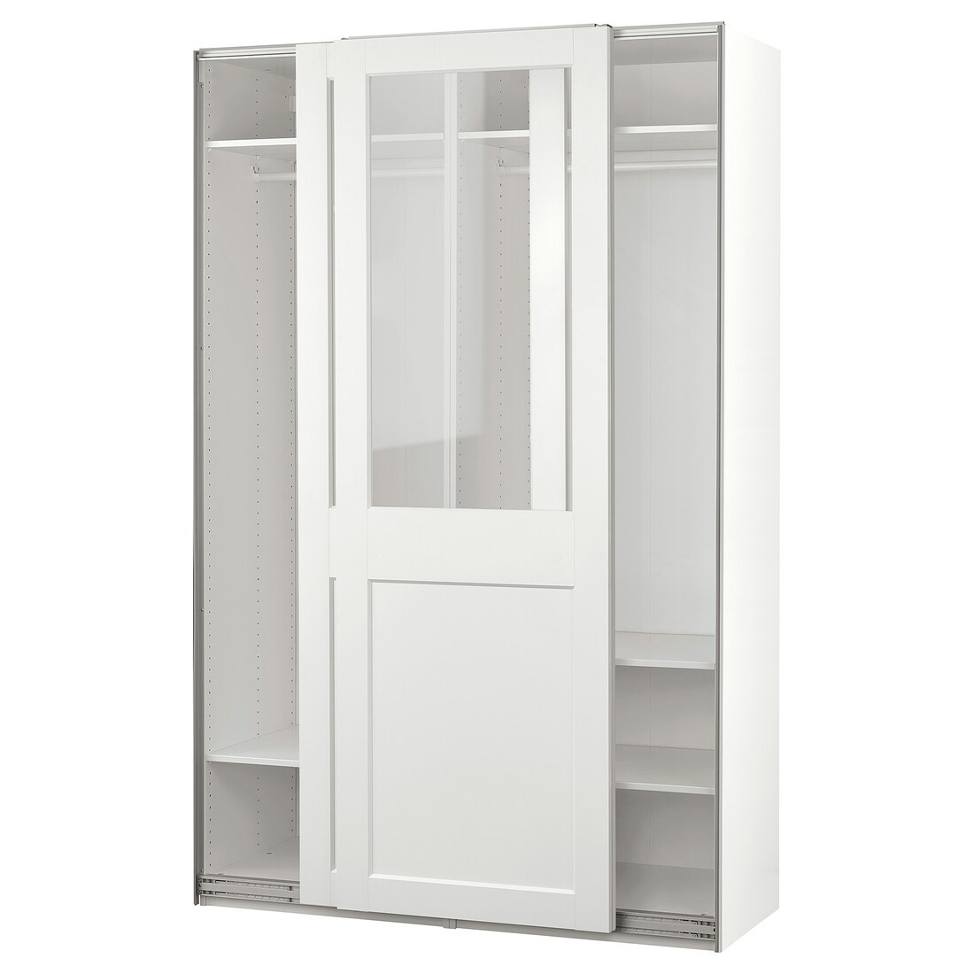 IKEA PAX / GRIMO Гардероб с раздвижными дверями, белое/прозрачное стекло белое, 150x66x236 см 79502287 795.022.87