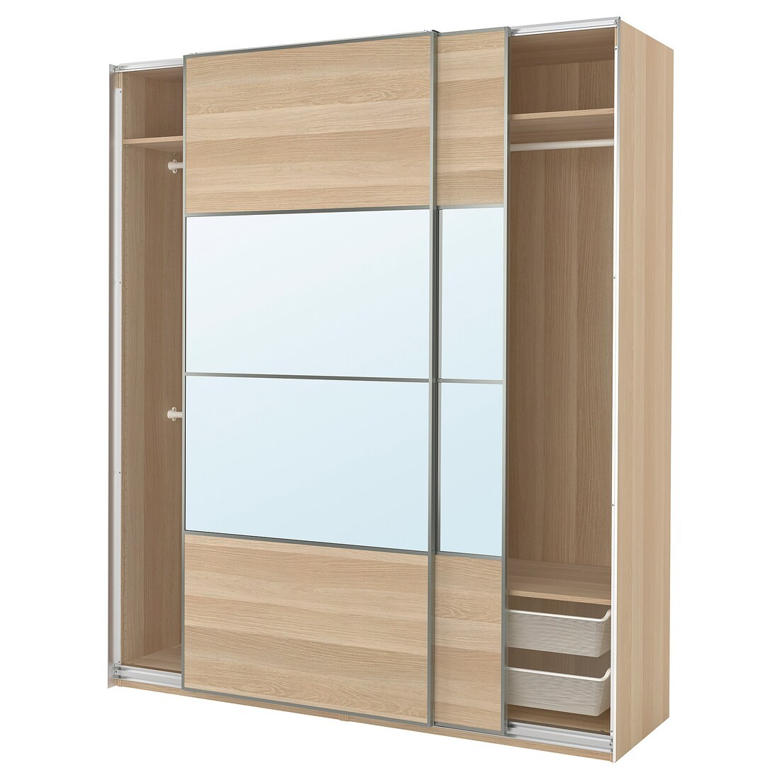 IKEA PAX / MEHAMN/AULI Гардероб с раздвижными дверями, под беленый дуб, двусторонний / под беленый дуб зеркало, 200x66x236 см 99561365 | 995.613.65