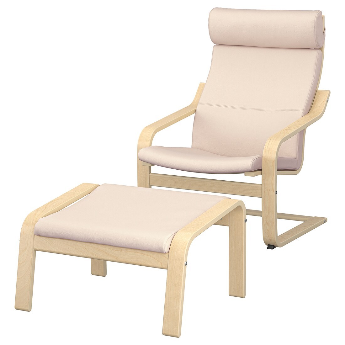 IKEA POÄNG ПОЭНГ Кресло с подставкой для ног, березовый шпон / Glose белый с оттенком 79551070 | 795.510.70