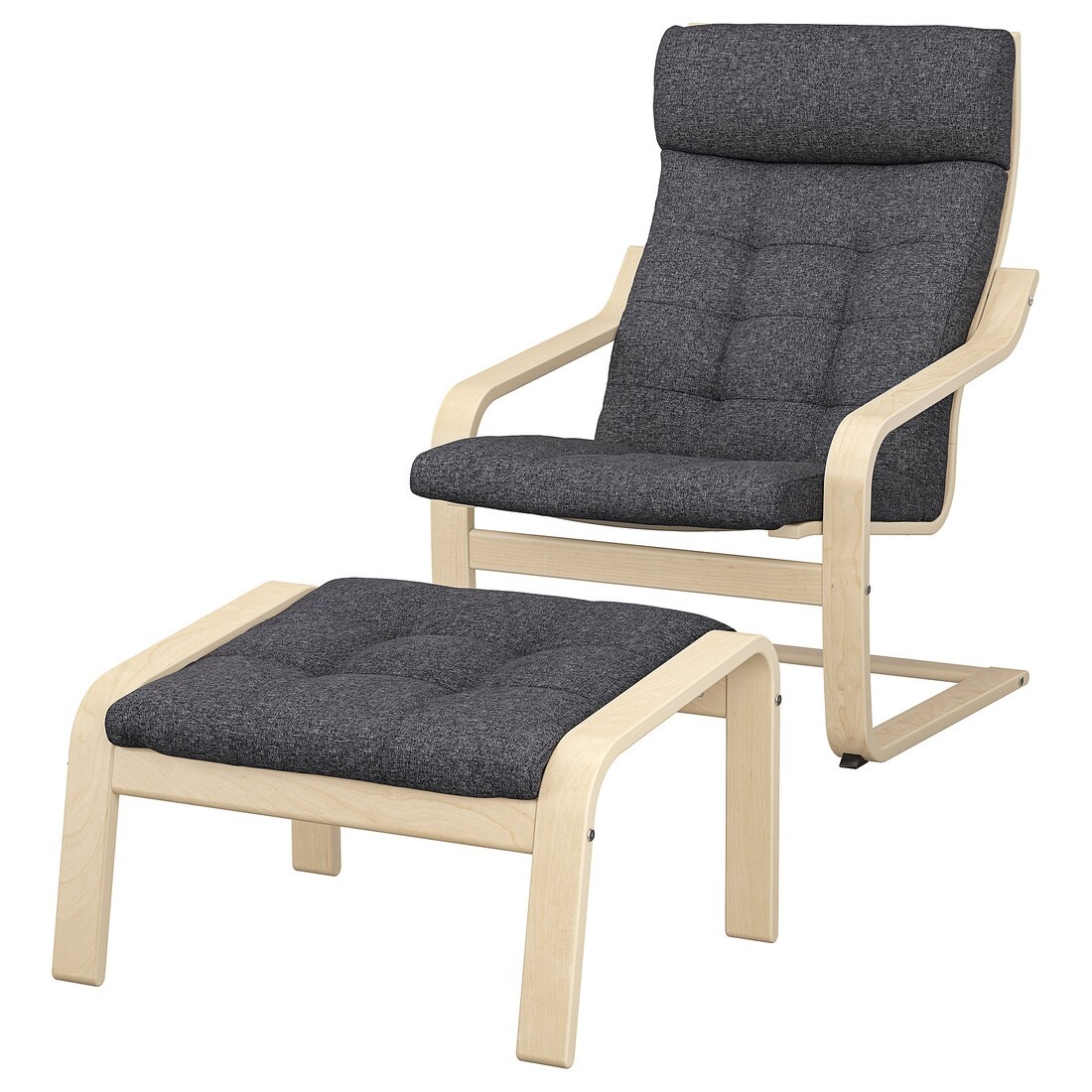 IKEA POÄNG Кресло с подставкой для ног, березовый шпон/Гуннаред темно-серый 69502075 | 695.020.75