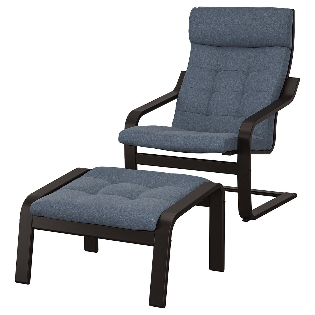 IKEA POÄNG Кресло с подставкой для ног, черно-коричневый/Гуннаред синий 99502192 995.021.92