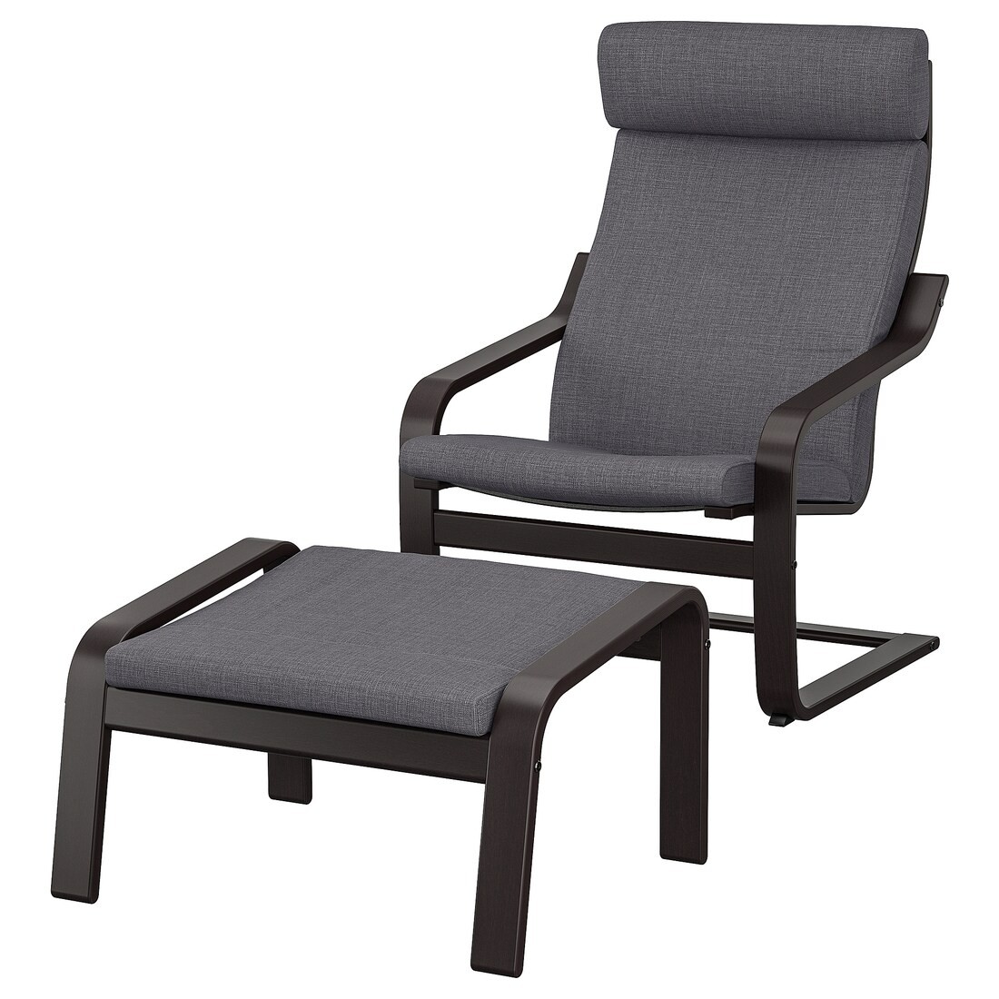 IKEA POÄNG ПОЭНГ Кресло с подставкой для ног, черно-коричневый / Skiftebo темно-серый 49484299 | 494.842.99