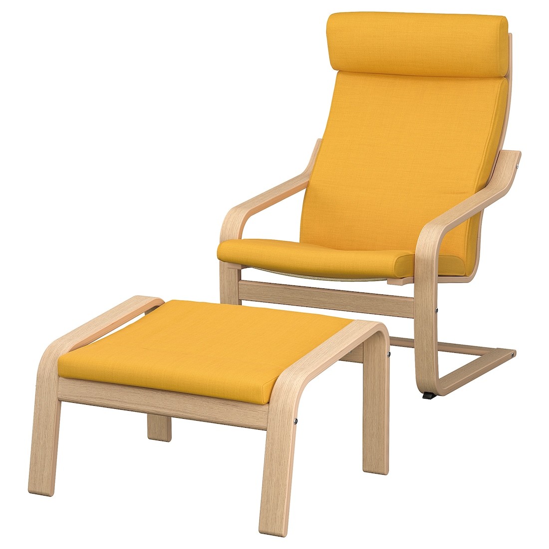 IKEA POÄNG ПОЭНГ Кресло с подставкой для ног, дубовый шпон беленый / Skiftebo желтый 39487806 394.878.06