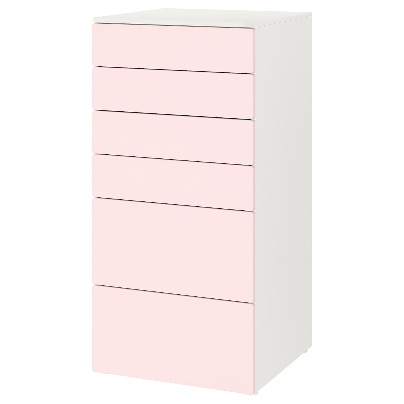 IKEA SMÅSTAD СМОСТАД / PLATSA ПЛАТСА Комод, 6 ящиков, белый / бледно-розовый, 60x57x123 см 59387679 593.876.79
