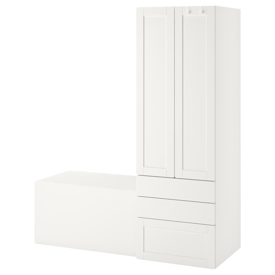 IKEA SMÅSTAD СМОСТАД / PLATSA ПЛАТСА Стеллаж, белый белая рамка / со скамьей, 150x57x181 см 39431230 394.312.30