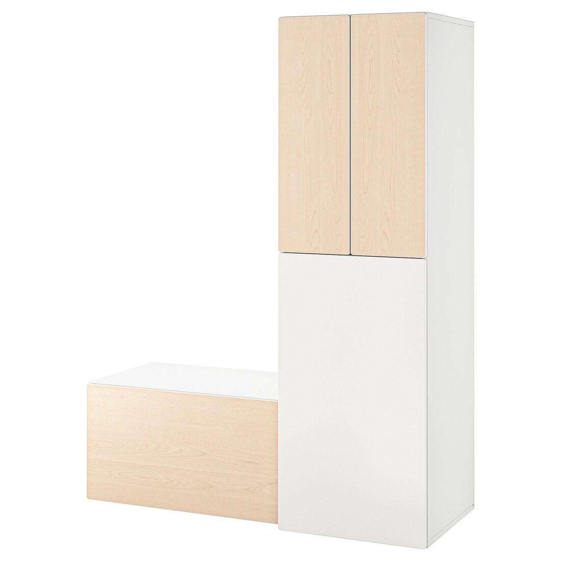 IKEA SMÅSTAD СМОСТАД Гардероб с выдвижным модулем, белый береза / со скамьей для хранения, 150x57x196 cм 79483849 | 794.838.49