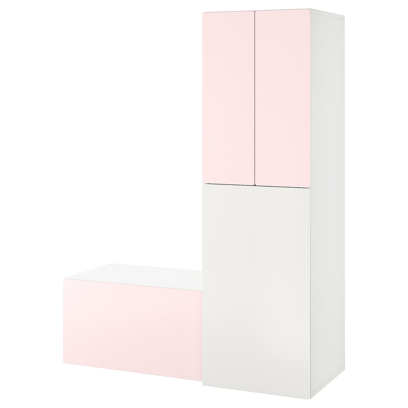 IKEA SMÅSTAD СМОСТАД Гардероб с выдвижным модулем, белый бледно-розовый / со скамьей для хранения, 150x57x196 cм 19483809 | 194.838.09