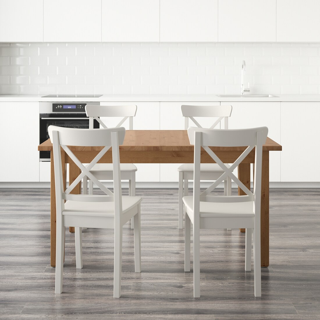IKEA STORNÄS / INGOLF Стол и 4 стула, морилка антик / белый, 147 см 99002477 | 990.024.77