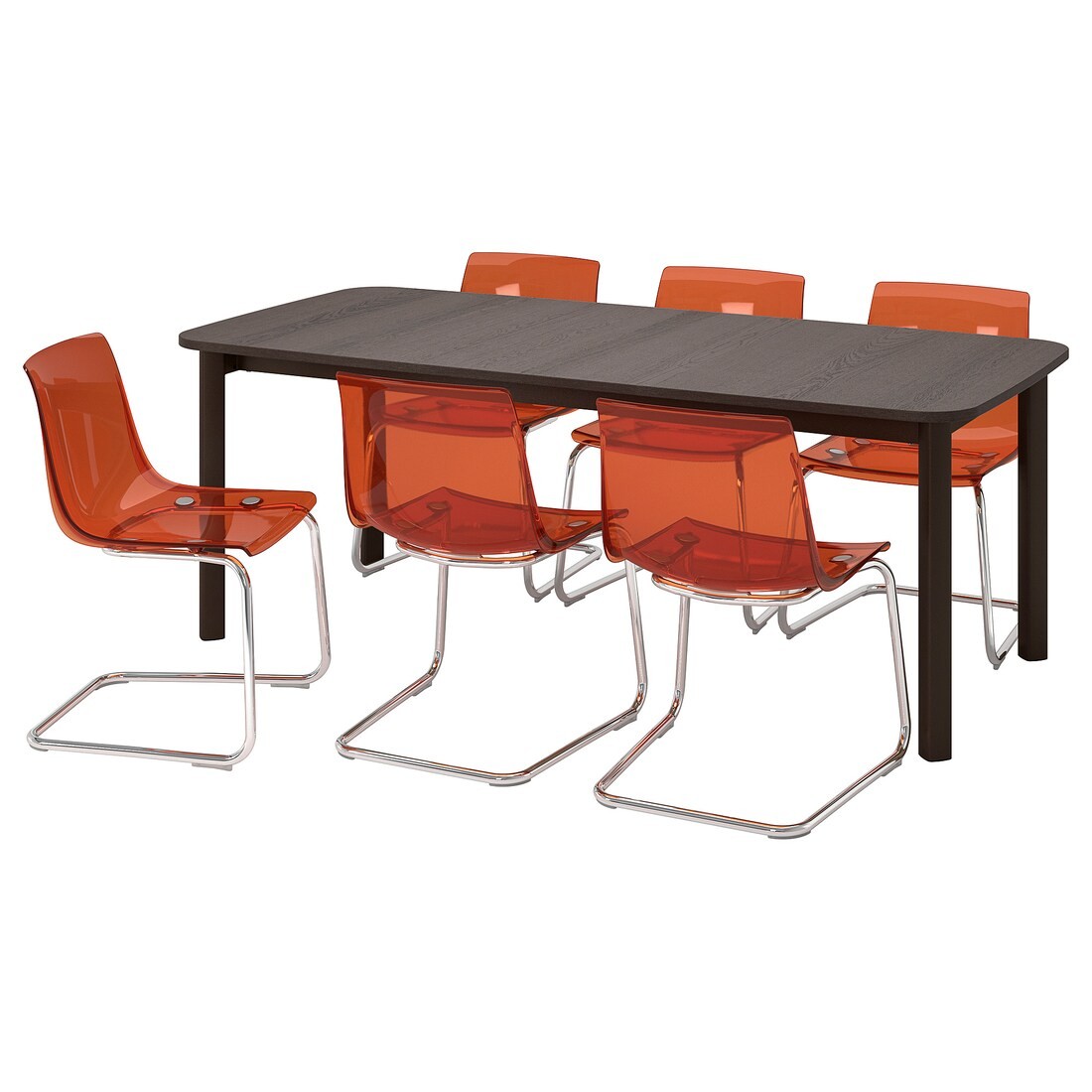 IKEA STRANDTORP / TOBIAS СТРАНДТОРП / ТОБИАС Стол и 6 стульев, коричневый / коричневый / красный хром, 150/205/260 cм 79484896 | 794.848.96