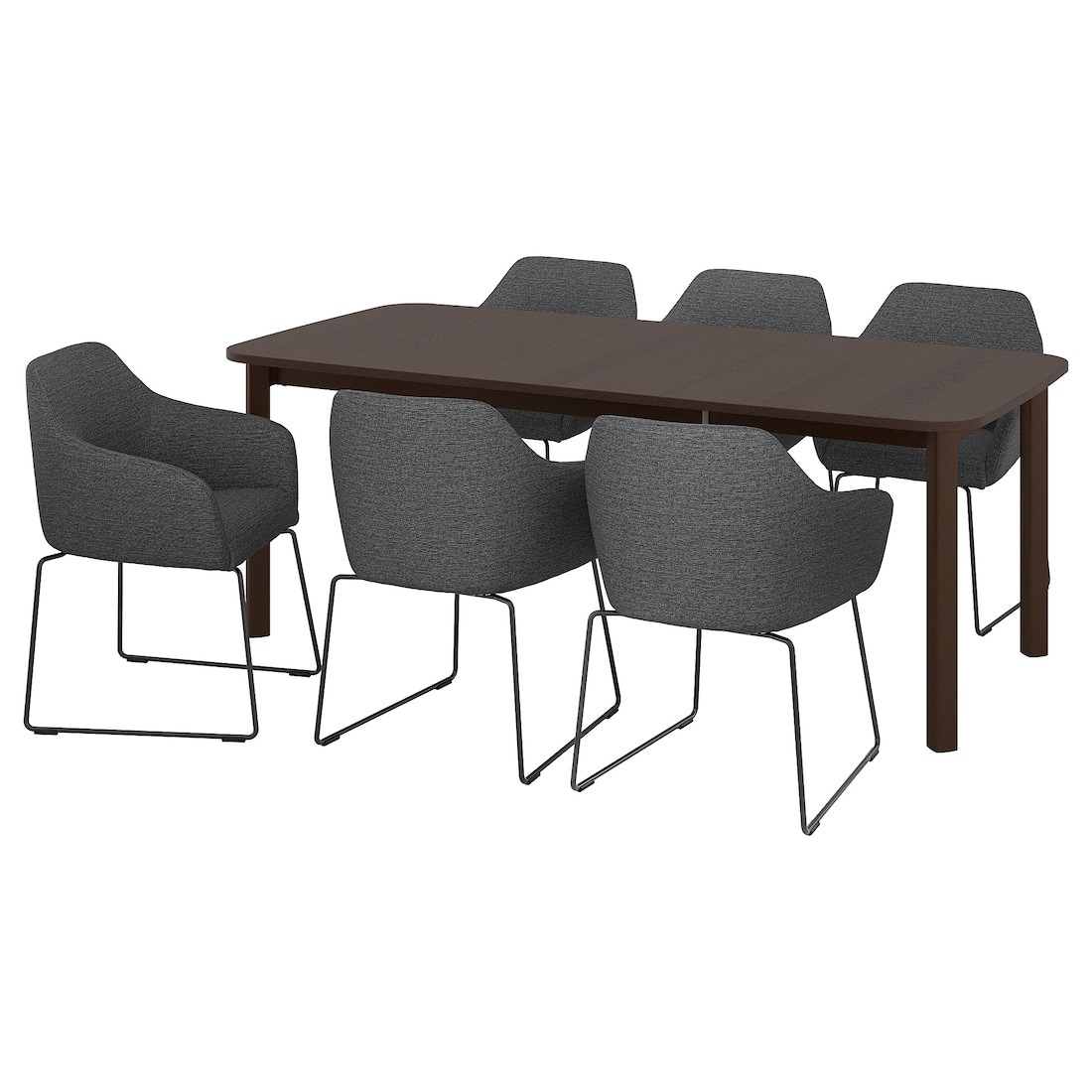 IKEA STRANDTORP СТРАНДТОРП / TOSSBERG ТОССБЕРГ Стол и 6 стульев, коричневый / металл черный / серый, 150/205/260 cм 99441028 | 994.410.28