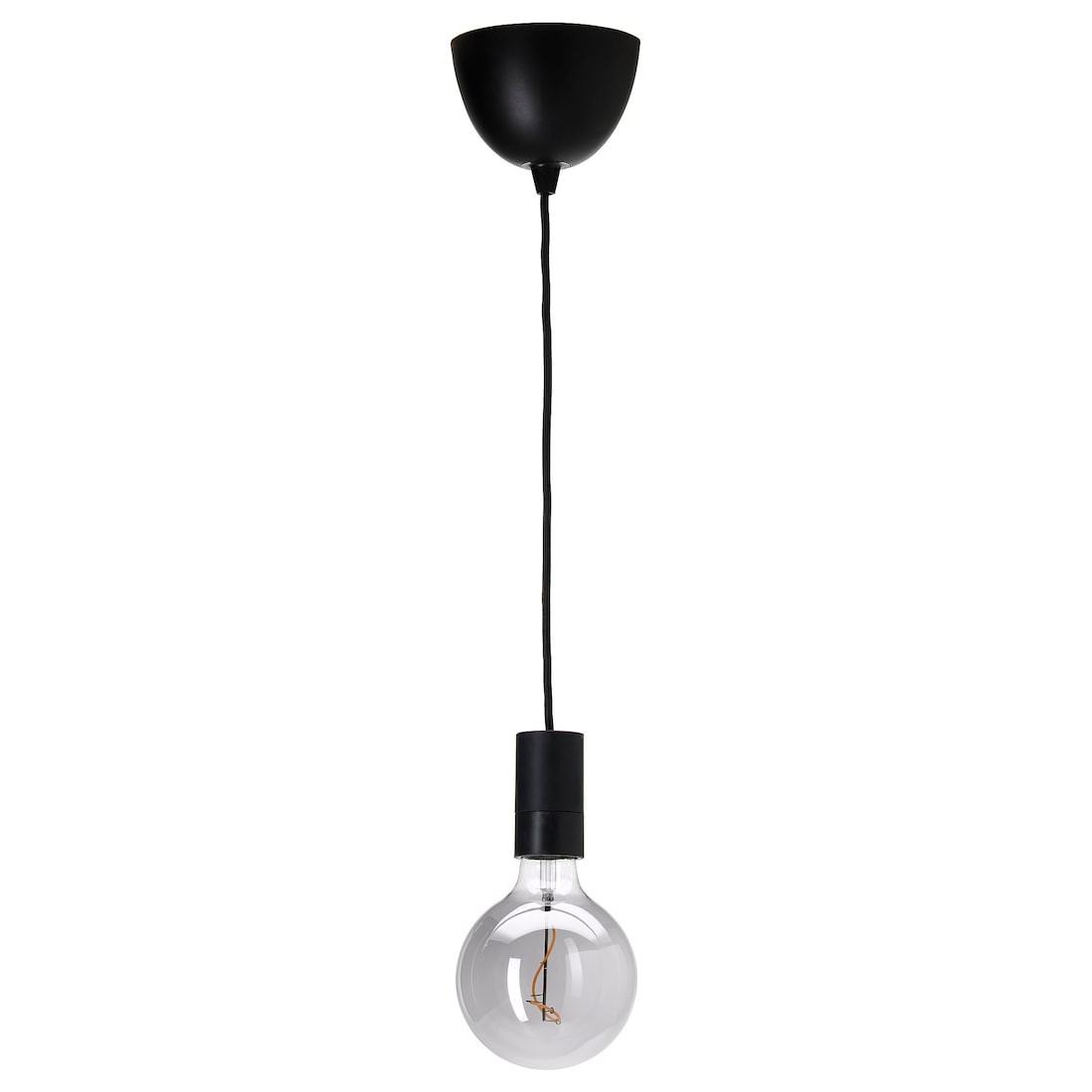 IKEA SUNNEBY СУННЕБЮ / MOLNART Подвесной светильник, черный / сфера серое стекло прозрачное, 125 мм 19478313 194.783.13