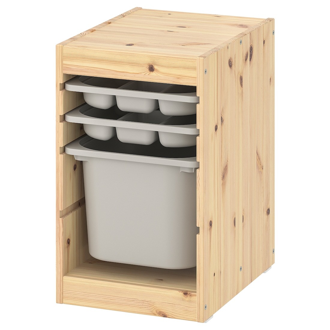IKEA TROFAST ТРУФАСТ Комбинация для хранения с контейнером / лотками, светлая беленая сосна / серый 49523535 | 495.235.35