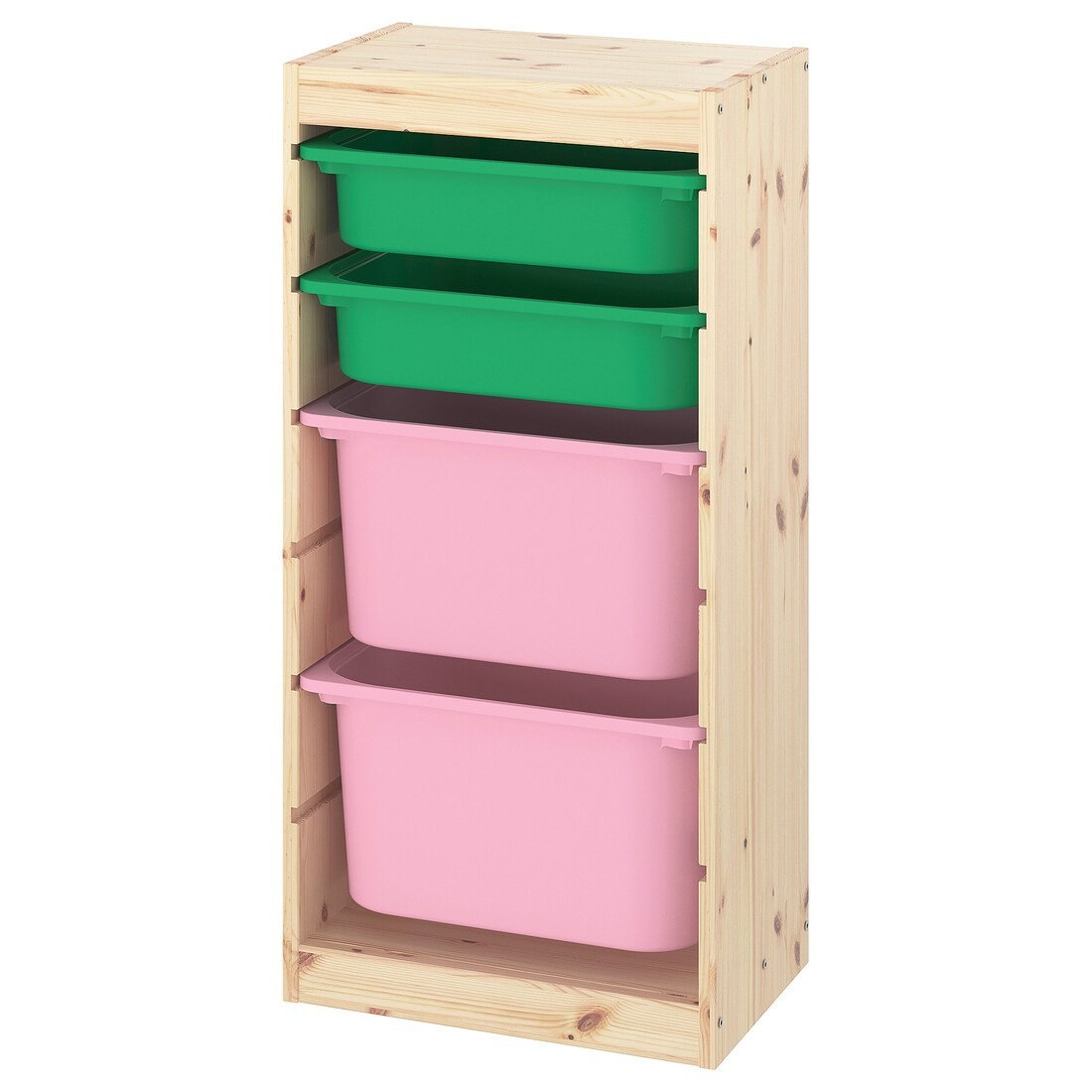 IKEA TROFAST ТРУФАСТ Комбинация для хранения + контейнеры, светлая беленая сосна зеленый / розовый, 44x30x91 см 59338090 593.380.90