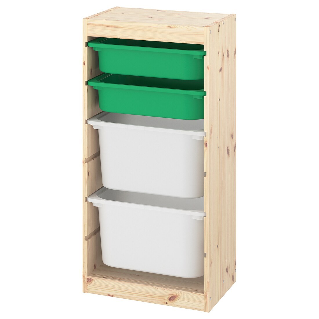 IKEA TROFAST ТРУФАСТ Комбинация для хранения + контейнеры, светлая беленая сосна зеленый / белый, 44x30x91 см 59337811 | 593.378.11